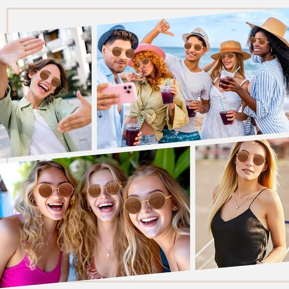 Chrorine Women's Gold Frame Brown Lens Hippie Round 70s Retro Sun Glasses - Picture 6 of 6